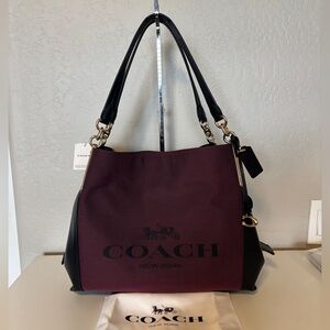 Coach Dalton 31 Horse Carriage Shoulder Bag. Black Cherry & Black! New